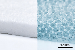 Scanning electron microscope comparison of solid PTFE versus microporous ePTFE node-and-fibril structure for breathable waterproof applications