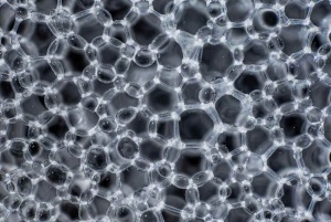 SEM image of ePTFE membrane showing unique node-and-fibril microporous structure