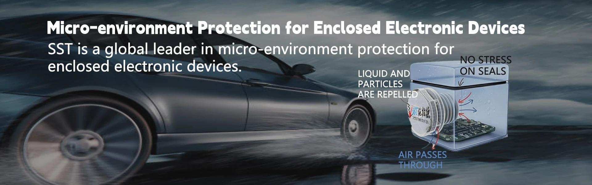 SST Protective Vents equalize pressure in sealed electronic enclosures, blocking liquids and particles while allowing air to pass through—reducing condensation and stress on seals to protect sensitive electronics.